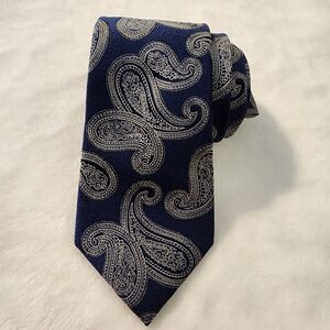 JOS A BANK 100% Silk Tie Men's Blue Paisley Silver Embroidered Necktie Brand New